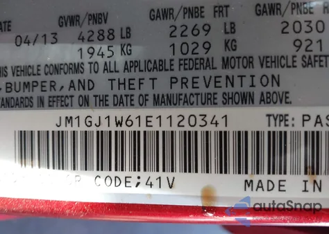 2014 Mazda Mazda6 I Grand Touring z USA, uszkodzony, nr VIN JM1GJ1W61E1120341